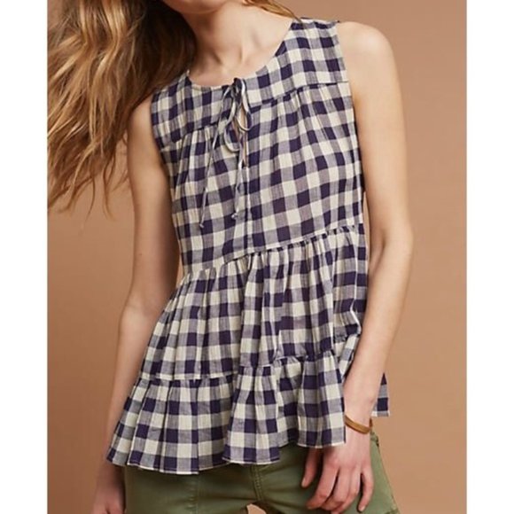 Anthropologie Tops - Anthropologie 11.1.Tylho navy & white gingham top